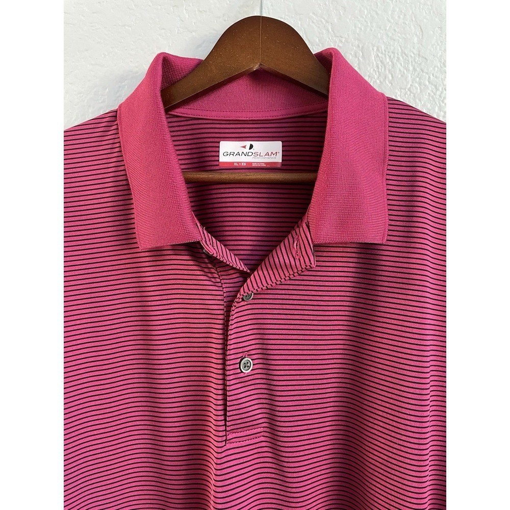 Grand Slam Golf Polo Shirt Men's XL Red/Black Striped‎ Resort Wear Performance